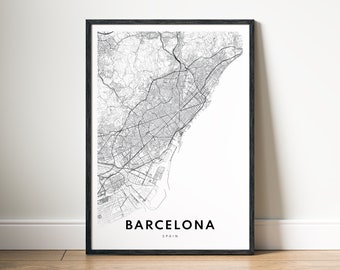 Barcelona Map Print Download Barcelona Spain Map Poster Digital Map Barcelona Printable Black And White Map Barcelona Sketch Map Wall Art
