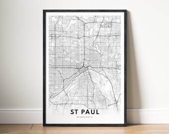 St Paul Minnesota Map Print Digital Download, Minimalist City Map Wall Art, Black and White Printable Poster