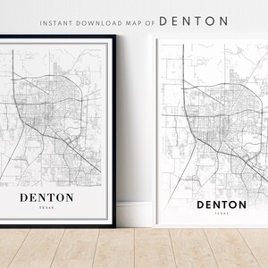 Denton TX Digital Download Map Print Denton Texas Map Poster Denton Printable Map Denton Black And White Print Denton Map Art Sketch Denton