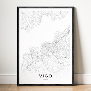 Vigo Map Print Vigo Spanien Karte Poster Download Vigo Druckbare Karte Digitale Vigo Schwarzweiß-Karte Wandkunst Vigo Skizzenkarte Kunstposter Vigo