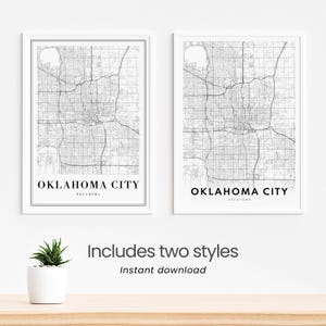 Download instantâneo de impressão de mapa de Oklahoma City, pôster de mapa de Oklahoma City, impressão de mapa de rua, mapa de Oklahoma City em preto e branco, contorno de Oklahoma