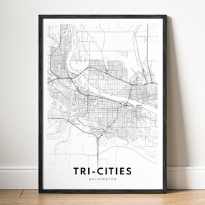 Tri-Cities WA kaart afdrukken Tri-Cities Washington kaart poster downloaden Tri-Cities afdrukbare kaart downloaden digitale Tri-Cities zwart-wit Tri-Cities