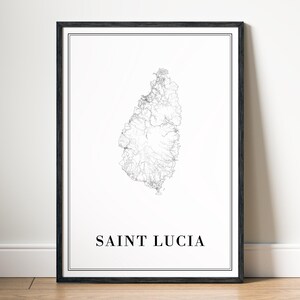 St. Lucia Karte Druck St. Lucia Karte Poster Download St. Lucia Druckbare Karte Digitale St. Lucia Schwarzweiß-Karte St. Lucia Skizze