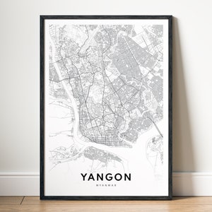 Yangon Map Print Yangon Myanmar Karte Poster Download Yangon Druckbare Karte Digitale Yangon schwarz weiß Karte Wand Kunst Yangon Skizze