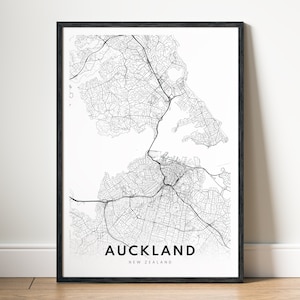 Baixe o mapa de Auckland-Nova Zelândia para impressão, pôster do mapa de Auckland, mapa digital imprimível de Auckland, arte em preto e branco, impressão de Auckland