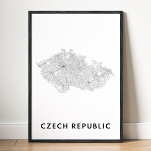 Kaart van de Tsjechische Republiek afdrukken Download de kaart van de Tsjechische Republiek kunstposter Afdrukbare kaart van de Tsjechische Republiek digitale zwart-wit afdrukken van de Tsjechische Republiek