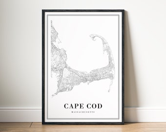 Cape Cod Map Print, Cape Cod Massachusetts Poster, Download Printable Cape Cod, Minimalistic Cape Cod Map, Black And White Map, Modern Map