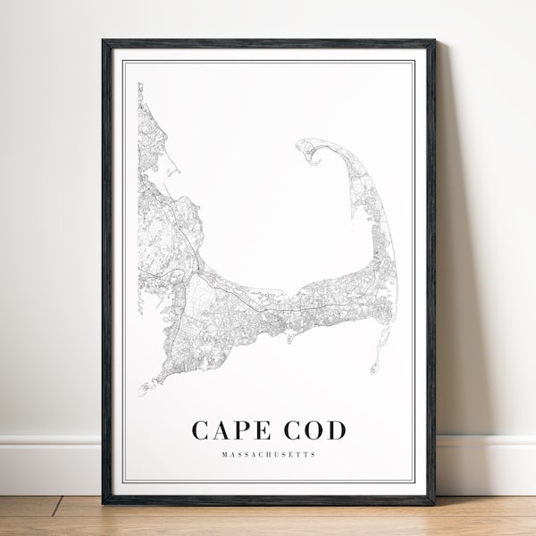 Cape Cod Map Print, Cape Cod Massachusetts Poster, Download Printable Cape Cod, Minimalistic Cape Cod Map, Black And White Map, Modern Map