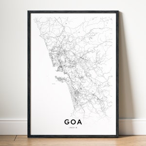 Druckbare Karte Goa Indien, Goa Indien Karte Poster, digitaler Download Goa Schwarzweißkarte, Goa Skizzenkarte, Goa Straßenkarte Poster, Goa Karte Kunst