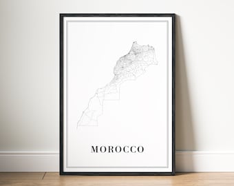 Download Marokko kaart afdrukken Marokko kaartposter Download Marokko afdrukbare digitale Marokko kaart zwart-wit afdrukken Home Marokko kunst aan de muur kaart