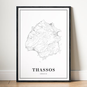 Sofortiger Download Thassos Griechenland Karte Poster Drucke Thassos Karte Poster Digitale Karte Thassos Druckbare Karte schwarz weiß Home Print Map Kunst Thassos