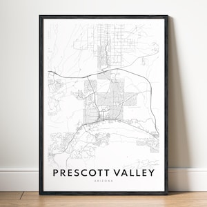 Prescott Valley AZ kaart afdrukken, Prescott Valley Arizona kaart poster, Prescott Valley afdrukbare kaart, digitale download PV Arizona zwart-wit
