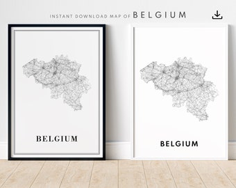 Bélgica Mapa Carretera Imprimir Descargar Bélgica Mapa Cartel Bélgica Mapa imprimible Bélgica Digital Mapa en blanco y negro Arte Bélgica Boceto Mapa Imprimir