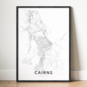 Cairns Australia Map Print, Black and White City Poster, Minimalist Wall Art