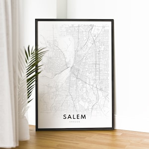 Printable Map Salem Oregon, Salem Map Digital Download, Salem Black And White Map, Salem Sketch Map, Salem Road Map, Street Map Poster