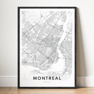 Impression de carte de Montréal, affiche de carte de Montréal, carte de Montréal imprimable à télécharger, plan de la ville minimal, carte en noir et blanc, plan de la ville en téléchargement immédiat
