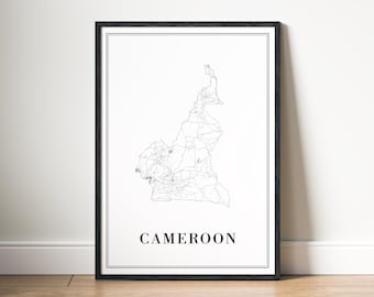 Cameroon Map Print Digital Download, Black and White Printable Poster, Minimalist Country Map Wall Art