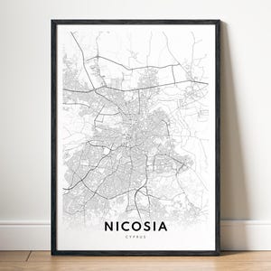 Nikosia Karte Drucken Nikosia Nikosia Karte von Nikosia Poster Download Nikosia Druckbare Karte Digitale Nikosia Schwarzweiß-Karte Wandkunst Nikosia Kartenskizze