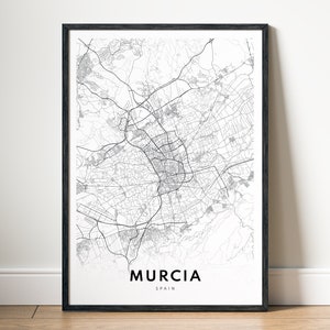 Murcia Karte Drucken Murcia Spanien Karte Poster Download Murcia Druckbare Karte Digitale Murcia Schwarzweiß-Karte Wandkunst Murcia Kartenskizze