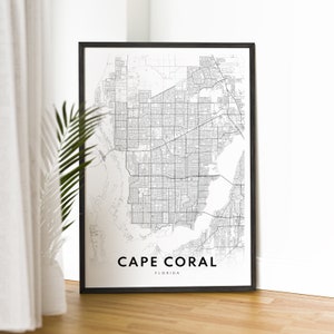 Cape Coral kaart afdrukken downloaden Cape Coral Florida kaart poster digitale Cape Coral afdrukbare zwart-wit kaart Cape Coral schets kaart Art Print
