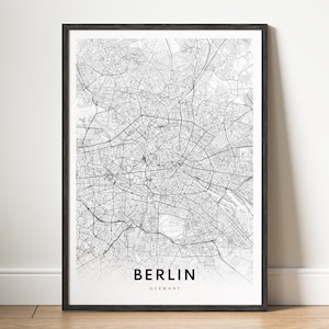 Descargar Mapa de Berlín Imprimir Mapa de Berlín Póster Imprimible Mapa Digital de la Ciudad de Berlín Imprimir Mapa de Berlín en Blanco y Negro Descarga Instantánea