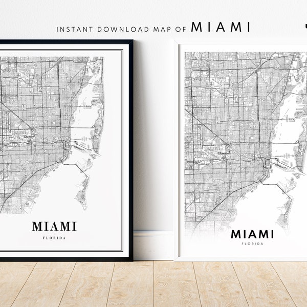 Miami Map Print Miami Map Poster Miami Florida Map Art Miami Map Modern Map Miami Printable City Map Black and White Map Miami Minimal Map