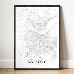 Aalborg Karte Drucken Aalborg Dänemark Karte Poster Download Aalborg Druckbare Karte Digitale Aalborg Schwarzweiß-Karte Wandkunst Aalborg Kartenskizze