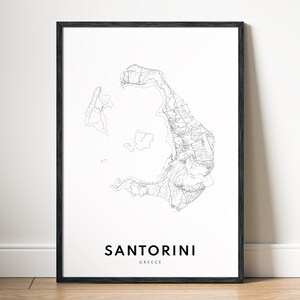 Sofortiger Download Santorini Griechenland Karte Drucken Santorini Poster Map Santorini druckbare Wandkunst Santorini digitale Karte schwarz und weiß Drucken