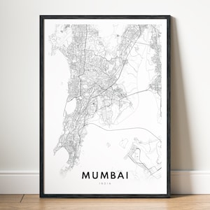 Sofortiger Download Mumbai Karte Druck Mumbai Indien Poster Digitale Karte Mumbai druckbare schwarz weiß Karte Wandkunst Mumbai Sketch Map Druck Home