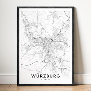 Würzburg Map Print Würzburg Deutschland Karte Poster Download Würzburg Druckbare Karte Digitale Würzburg Schwarzweiß-Karte Wandkunst Würzburg Skizze