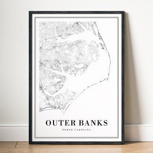Outer Banks-North Carolina Karte Drucke Download Outer Banks Karte Poster Outer Banks Digital Druckbare Outer Banks Mono Karte Digitaler Download
