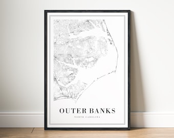 Outer Banks-North Carolina Karte Drucke Download Outer Banks Karte Poster Outer Banks Digital Druckbare Outer Banks Mono Karte Digitaler Download