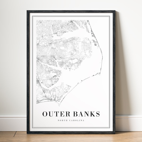 Outer Banks-North Carolina Map Print Download Outer Banks Map Poster Outer Banks Digital Printable Outer Banks Mono Map Digital Download