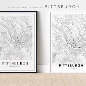 Pittsburgh Map Print Pittsburgh Pennsylvania Karte Poster Download Druckbare Karte Pittsburgh Moderne Karte Schwarz weiß Karte Minimal Pittsburgh