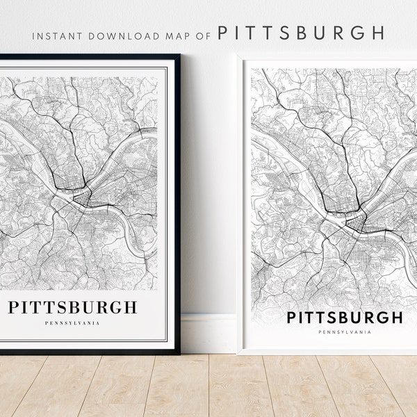 Pittsburgh Map Print Pittsburgh Pennsylvania Map Poster Download Printable Map Pittsburgh Modern Map Black And White Map Minimal Pittsburgh