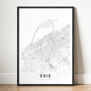 Erie Karte Print Erie Pennsylvania Poster Download Erie Karte Druckbare Karte Digital Erie Schwarzweißdruck Erie Karte Kunstskizze Erie PA Gliederung