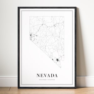 Nevada Karte Drucken, Nevada Zustand Karte Poster, Nevada Druckbare Karte der Vereinigten Staaten, digitaler Download Nevada schwarze und weiße Karte Kunst Nevada Skizze