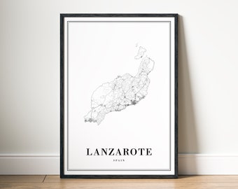 Descarga instantánea Lanzarote Mapa Imprimir Lanzarote España Mapa Cartel Mapa Digital Lanzarote Imprimible Mapa Blanco y Negro Lanzarote Islas Canarias