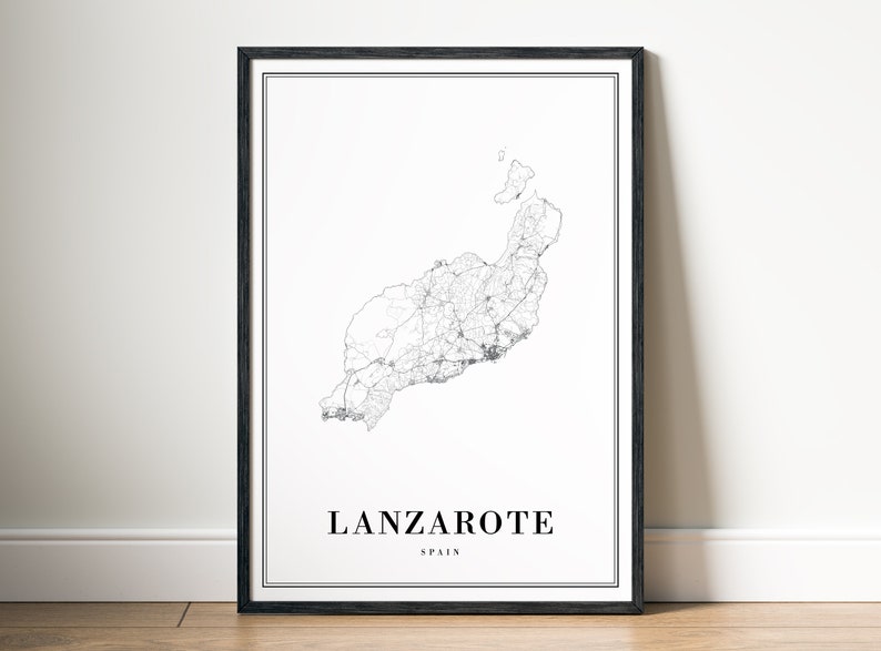 Descarga instantánea Lanzarote Mapa Imprimir Lanzarote España Mapa Cartel Mapa Digital Lanzarote Imprimible Mapa Blanco y Negro Lanzarote Islas Canarias imagen 1