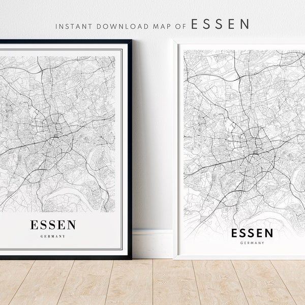 Instant Download Essen Map Print Essen Germany Map Poster Download Essen Printable Map Digital Black And White Map Essen Home Print
