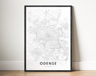 Odense Map Print Odense Denmark Map Poster Digital Download Odense Printable Black And White Map Wall Art Odense Scandinavian Map Art