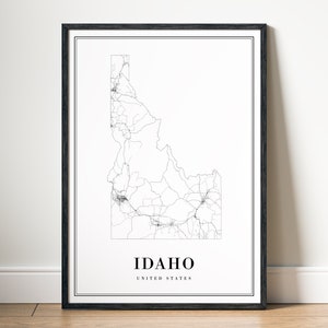 Carte de l'état de l'Idaho impression téléchargement carte de l'Idaho affiche Idaho carte imprimable numérique Idaho affiche noir et blanc Idaho carte maison impression Idaho croquis
