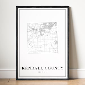 Mappa della contea di Kendall, Illinois, stampa la mappa della contea di Kendall, Illinois, poster, scarica la mappa della contea di Kendall, stampabile, digitale, contea di Kendall, bianco e nero