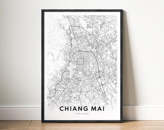 Chiang Mai City Map Poster | Digital Download Chiang Mai Thailand Printable Map | Black and White Minimalist Wall Art | Modern Map Decor