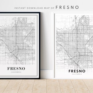 Fresno Karte Druck Download Fresno Kalifornien Karte Poster Digitale Karte Fresno Druckbare Schwarzweiß-Karte Fresno Kartenskizze Wandkunst Fresno