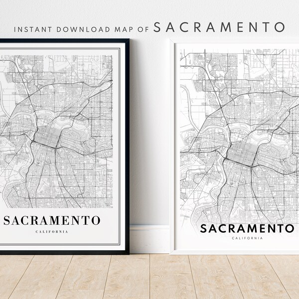 Instant Download Sacramento California Print Sacramento Map Poster Sacramento Download Printable Sacramento Map Black And White Digital