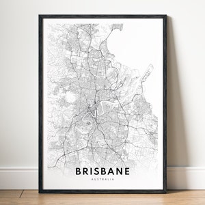 Impressão de mapa de Brisbane, pôster de mapa de Brisbane, download de mapa de Brisbane para impressão, mapa minimalista de Brisbane, impressão de mapa em preto e branco, download instantâneo