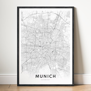 Sofortiger Download München Karte Druck München Deutschland Poster Digitale Karte München Druckbare schwarz weiß Karte Wandbild München Skizze Poster Map