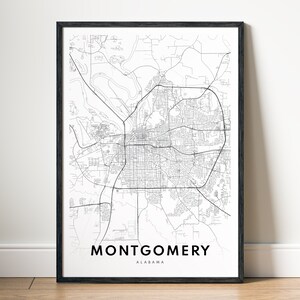 Impression de carte de Montgomery Montgomery, Alabama, affiche de carte, téléchargement de carte imprimable de Montgomery, impression numérique de Montgomery en noir et blanc, croquis d'art de carte