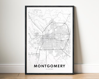 Montgomery Alabama Map Print Digital Download, Black and White Printable Poster, Minimalist City Map Wall Art